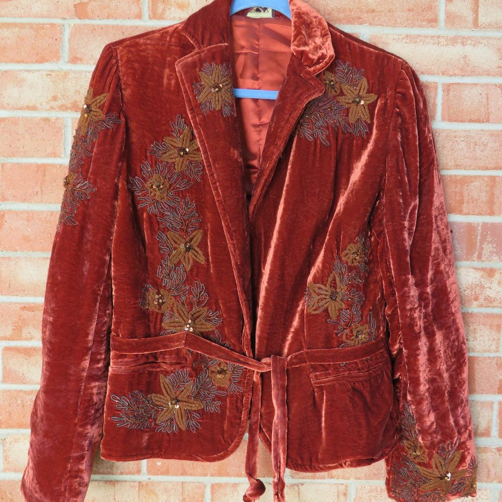 Joolay Embellished Rust Velvet Jacket